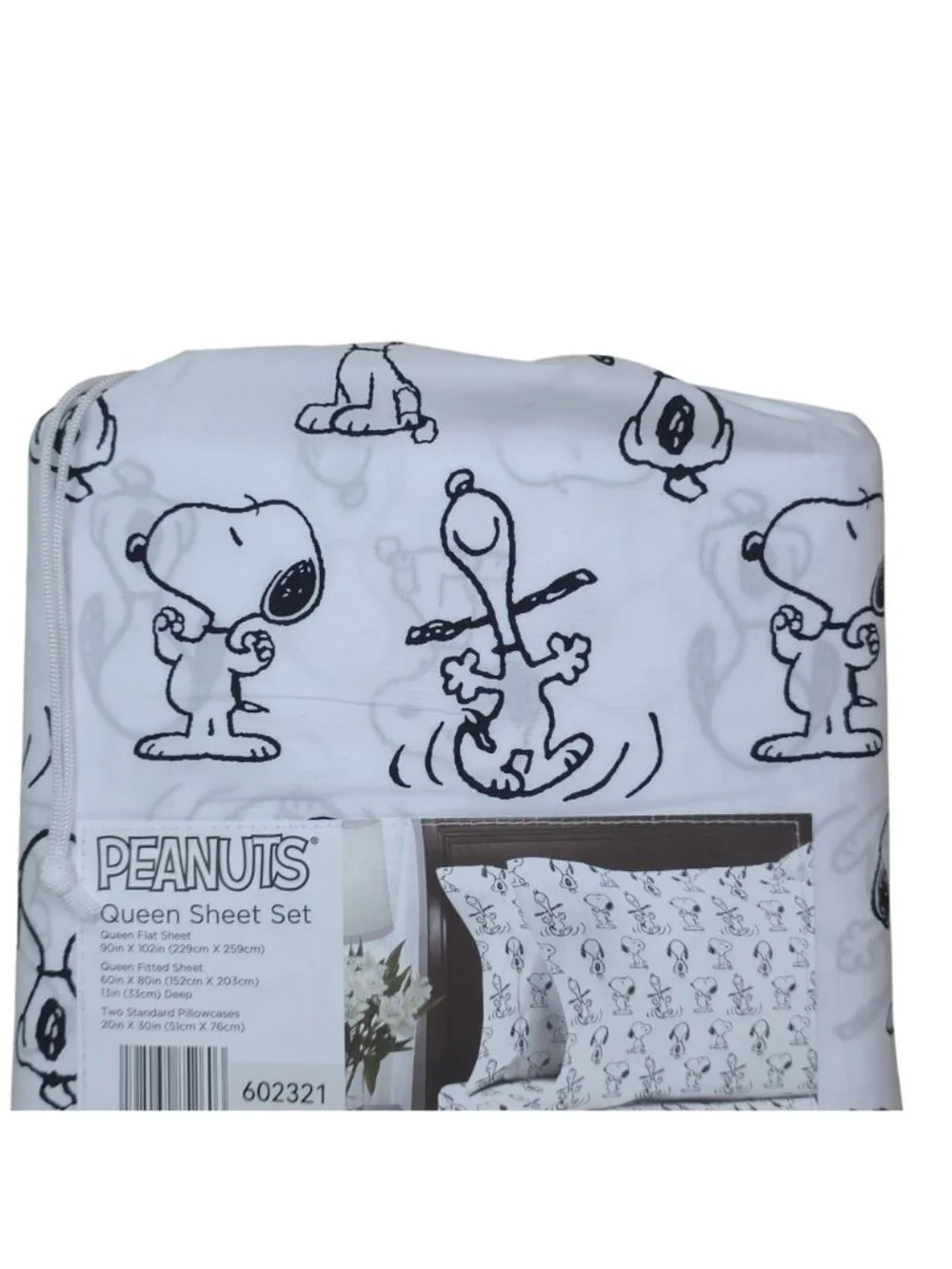 Peanuts Snoopy & Woodstock Queen Size Sheet Set By Berkshire Classic Black White